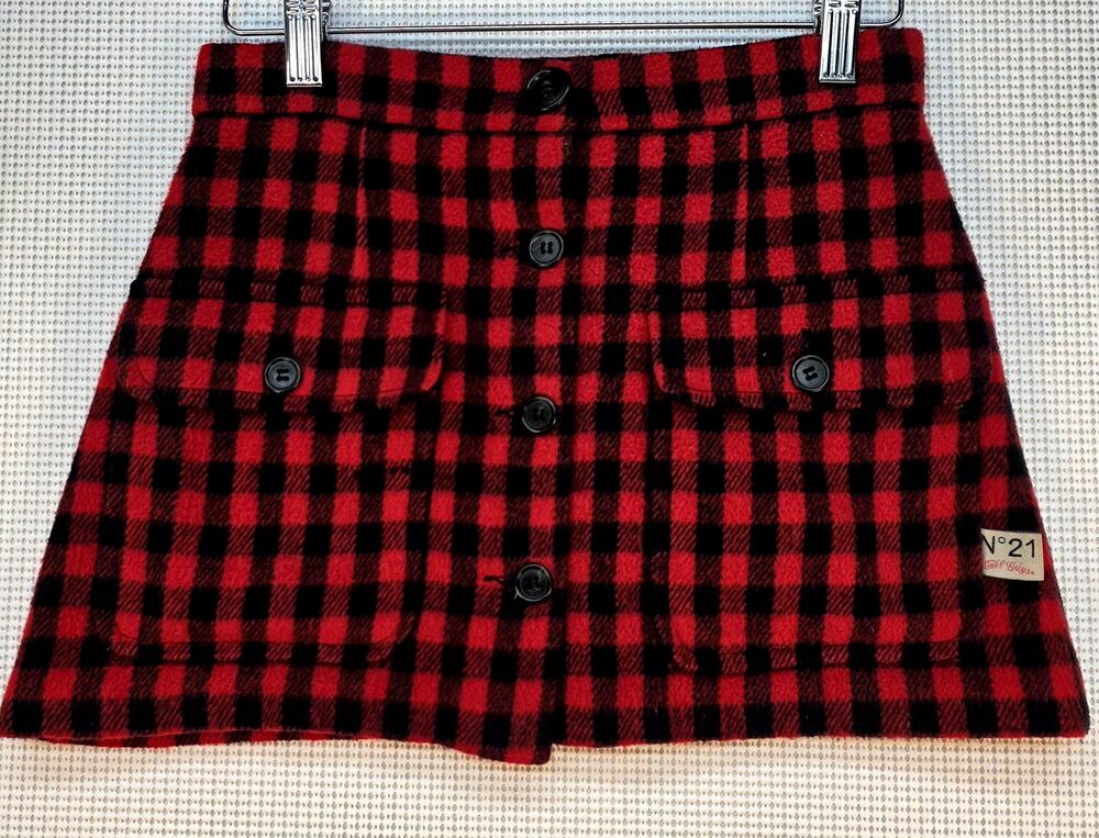 N`21 Kids Girls Red Black Buffalo Plaid Button Front Mini Skirt‎ Sz 10Y RFID Tag